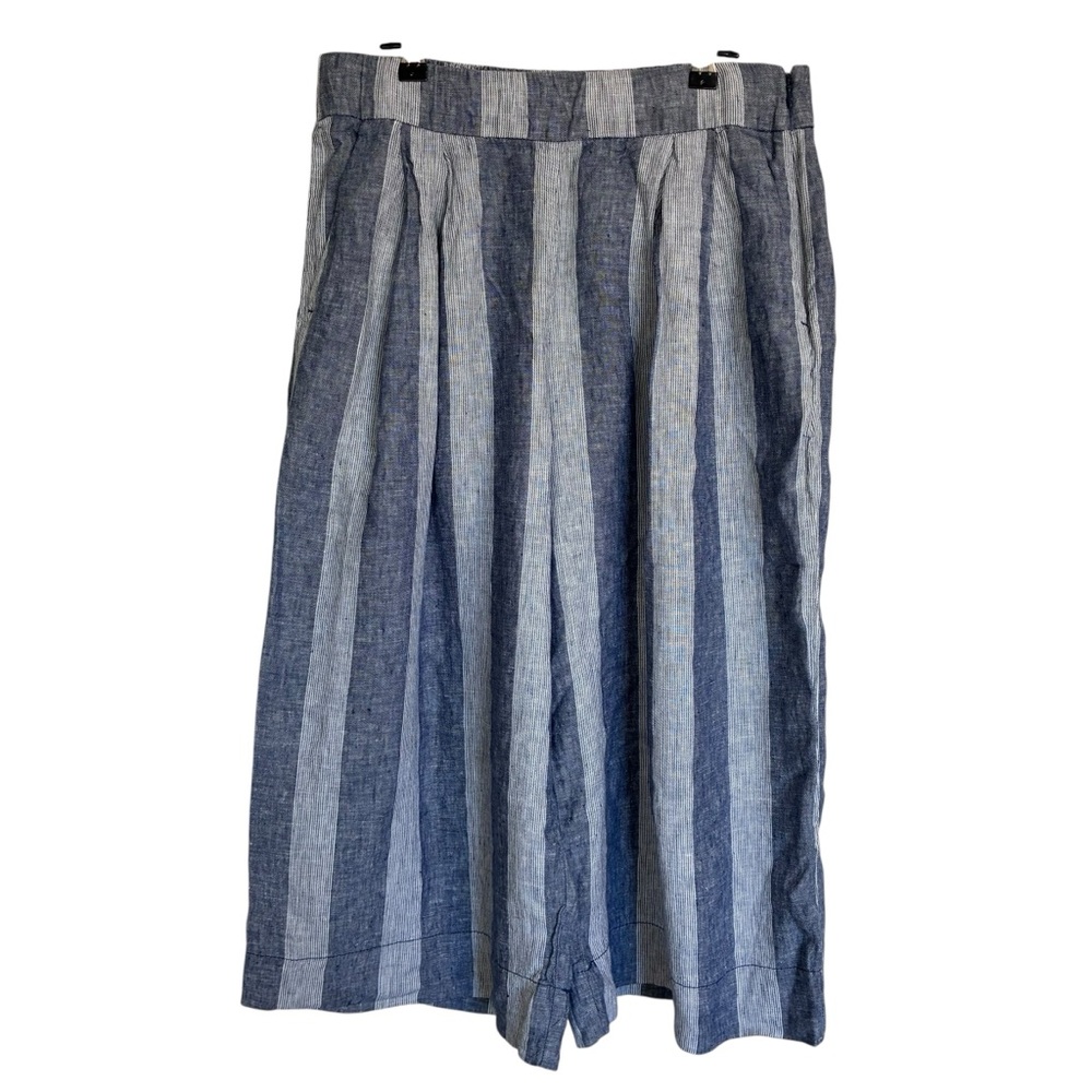 GAP Blue and White Striped Wide leg Crop Linen Pant - Picture 2 of 11